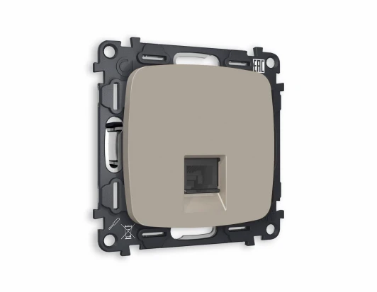 MO372030 Комплект механизма Ambrella Volt телефонной розетки OMEGA MO372030 Серо-бежевый матовый RJ-11(4P4C) с защитной шторкой QUANT