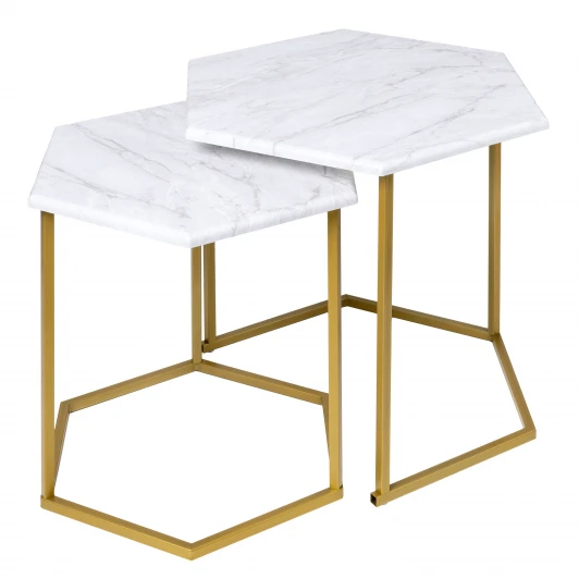 009503 Стол журнальный МеталлАрт М003 белый мрамор/золото Mebelik 009503