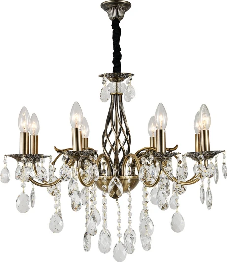 2107/8P Подвесная люстра Escada Okere 2107/8P 8x40Вт E14, металл/хрусталь, античная бронза/прозрачный (220V, подвески, на цепи, подсвечник, свеча)