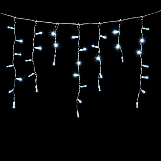 PIL120BLWCAP-10-2W Гирлянда Бахрома с Колпачком 3,1 x 0,5 м Белая с Мерцанием Белого Диода 220В, 120 LED, Провод Прозрачный ПВХ, IP65