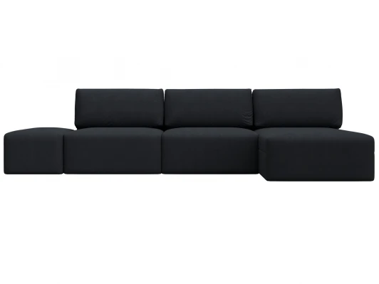 129521 Диван угловой модульный с пуфом Лига-060 НПБ Лонг угол универсальный (ЛДСП,Брус,Фанера/Пластик/Замша/Темно-серый) Лига Диванов 129521