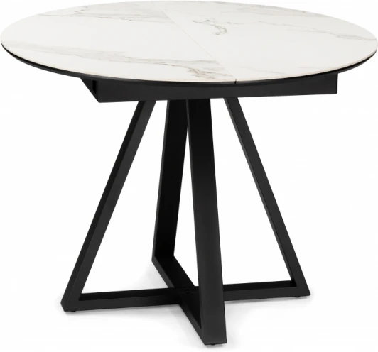 588016 Кухонный стол Woodville Нельсон 100(140)х100х76 alpine white / черный (МДФ) арт.588016