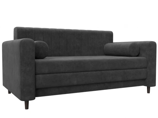 129759 Диван прямой Лига-070 (ЛДСП,Брус,Фанера/Дерево/Велюр/Темно-серый) Лига Диванов 129759