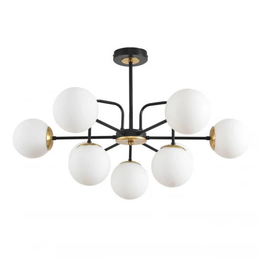8375/9C Потолочная люстра на штанге Lumion Elrona 8375/9C черный/латунь/белый, металл/стекло E27 9*60W 220V