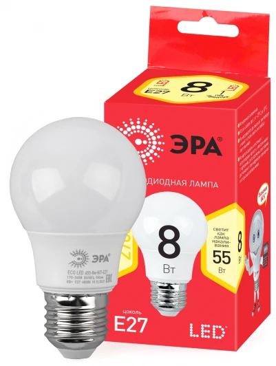 ECO LED A55-8W-827-E27 R Лампочка светодиодная E27 8Вт ЭРА ECO LED A55-6W-827-E27 ECO LED A55-8W-827-E27 R