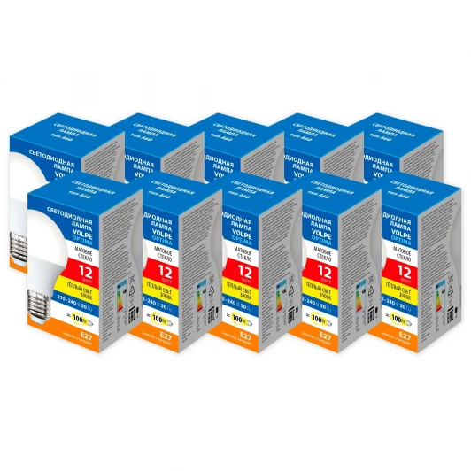 LED-A60-12W/3000K/E27/FR/SLS Набор из 10штук Лампа светодиодная Volpe Optima LED-A60-12W/3000K/E27/FR/SLS Набор из 10штук матовая теплый белый свет 3000K