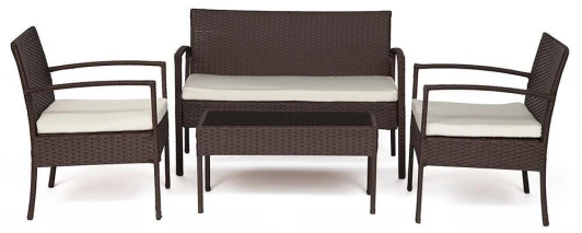 11941 Лаундж сет (диван+2кресла+столик+подушки) (mod. 210000) коричневый, ткань: DB-02 бежевый (пластиковый ротанг)