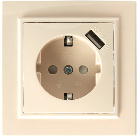 39237 Розетка с заземлением, шторками и USB (слоновая кость) Stekker Эрна 39237