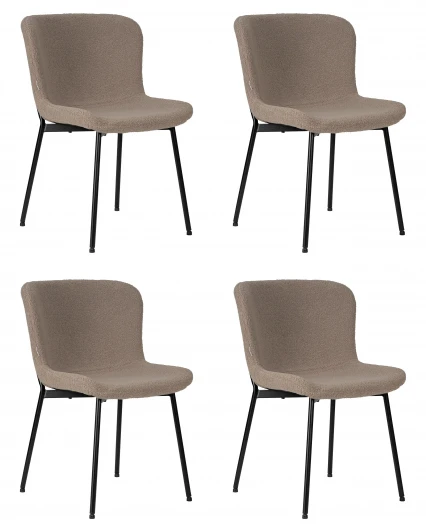 LML-7404-N_B-M_TT-UF992-04 Набор 4 шт Стул обеденный DOBRIN MILO (черные ножки, бежевый букле (UF992-04)) LML-7404-N_B-M_TT-UF992-04