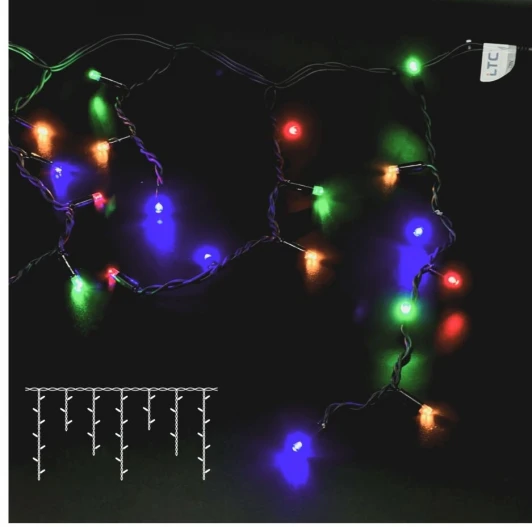 LL120-1-2M Гирлянда Бахрома 3,1 х 0,5 м Разноцветная 220В, 120 LED, Провод Черный Каучук, IP65