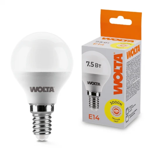25Y45GL7.5E14 Светодиодная лампа 7.5Вт 3000K E14 Wolta 25Y45GL7.5E14
