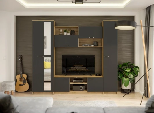 508418 Готовые гостиные Woodville Бертелена дуб крафт серый / антрацит