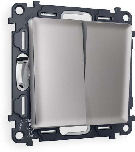 MA503020 Комплект механизма Ambrella Volt 2-клавишного проходного выключателя ALFA MA503020 Сталь матовый QUANT