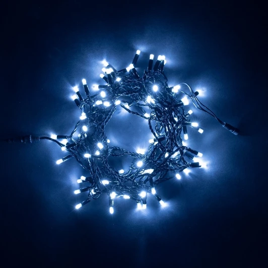 PST100BLWCAP-11-1W Гирлянда Нить с Колпачком 10м Белая с Мерцанием Белого Диода 24В, 100 LED, Провод Черный ПВХ, IP65