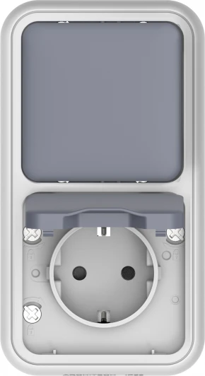 DIP20640 Двойной блок накладной, розетка с защитной крышкой+переключатель 1-клавишный, цвет серый IP55 Donel W55 DIP20640