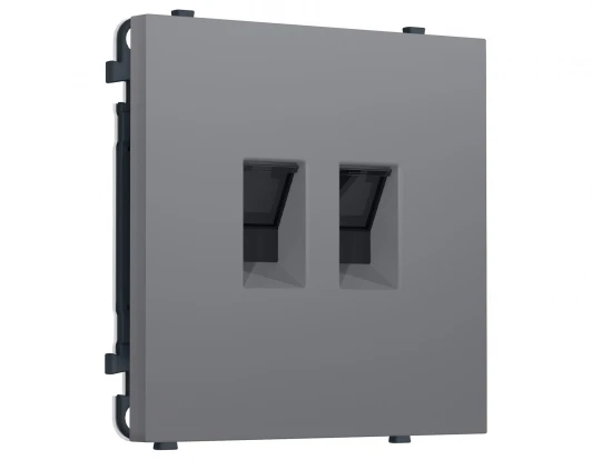 MS872110 Комплект механизма розетки Ethernet RJ-45 двойной с защитной шторкой (Платиново-серый Мягкое касание) Ambrella Volt QUANT PRO MS872110