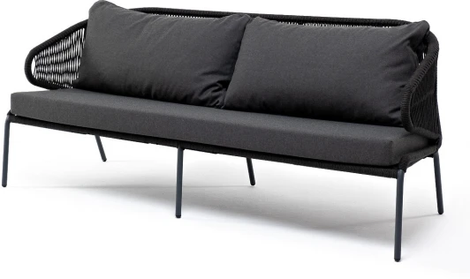 MIL-S-3-001 RAL7024 Mua D-grey(D-gray027) "Милан" диван 3-местный плетеный из роупа, каркас алюминий темно-серый (RAL7024) муар, роуп темно-серый круглый, ткань темно-серая 027 4SIS арт.УТ-00006817