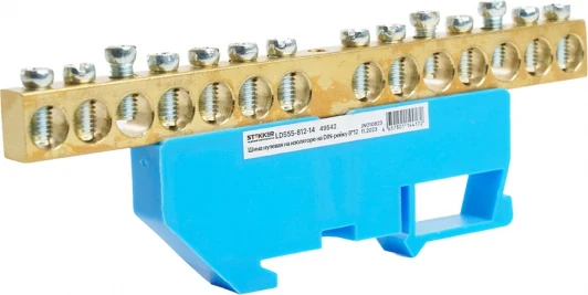 49542 Шина нулевая на изоляторе на DIN-рейку 14 выводов (синий) Stekker 49542