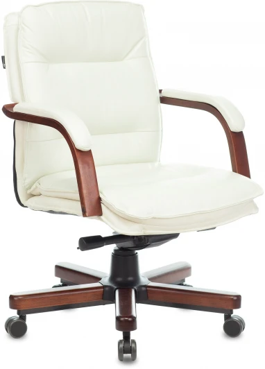 T-9927WALNUT-LOW/IV Кресло руководителя Бюрократ T-9927WALNUT-LOW слоновая кость кожа низк.спин. крестовина металл/дерево