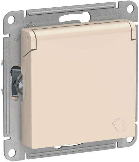 ATN000246 Розетка встраиваемая с заземлением, шторками и крышкой (бежевый) Systeme Electric AtlasDesign ATN000246