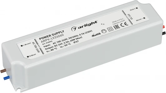 010992 Блок питания ARPV-LV24060 (24V, 2.5A, 60W) (IP67 Пластик) 010992 Arlight ARPV