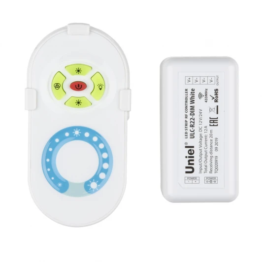 ULC-R22-DIM White блистер Контроллер для управления яркостью одноцветных светодиодных источников света с пультом с ДУ Uniel ULC-R22-DIM White блистер