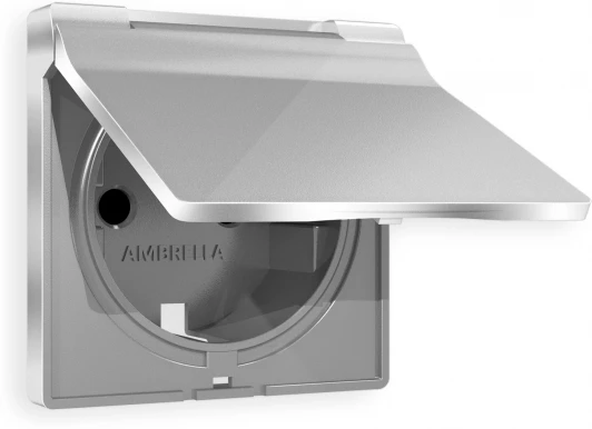 AP4080 Лицевая панель Ambrella Volt ALFA (Серебро глянец) для электрической розетки с заземлением со шторками и крышкой IP44 QUANT AP4080