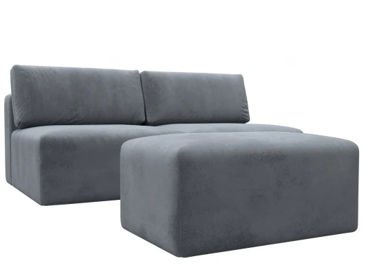 129658 Диван прямой модульный с пуфом Лига-060 НПБ (ЛДСП,Брус,Фанера/Пластик/Велюр/Серый) Лига Диванов 129658