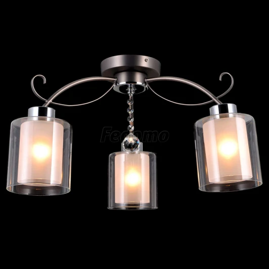 75094/3C STAIN NICKEL Люстра потолочная Natali Kovaltseva Mystery, 3 плафона, никель с хромом, белый с прозрачным