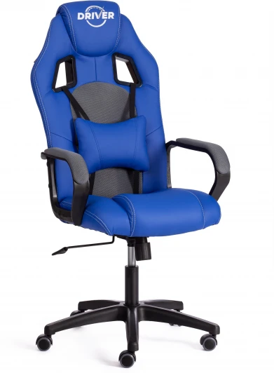 21153 Компьютерное кресло игровое Tetchair DRIVER (Исскуственая кожа,Ткань/Синий,Серый)