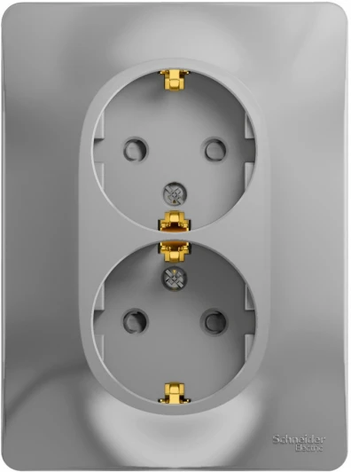 GSL000326 Розетка встраиваемая двойная с заземлением и шторками (алюминий) Systeme Electric Glossa GSL000326