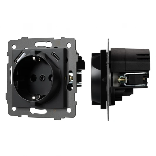 049830 Механизм розетки с USB зарядкой SCT-MUAC-PL-BK-V (250V, 16A) (Arlight) 049830