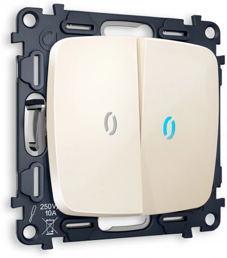 MO304040 Комплект механизма Ambrella Volt 2-клавишного проходного выключателя с подсветкой 10000K OMEGA MO304040 Бежевый глянец QUANT