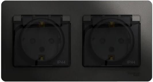 GSL000747 Розетка встраиваемая двойная с заземлением, шторками и крышкой (антрацит) IP44 Systeme Electric Glossa GSL000747