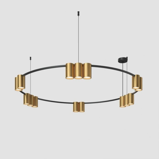 DK4067-BK+SG Подвесной светильник Denkirs Orbit DK4067-BK+SG 15xGU10 LED, до 15 Вт, черный + сатинированное золото (220V, на тросе, кольцо)