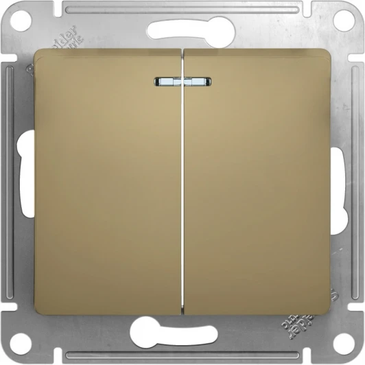 GSL000453 Выключатель встраиваемый двухклавишный с подсветкой (титан) Systeme Electric GSL000453