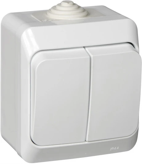 BA10-042B Выключатель накладной двухклавишный (белый) IP44 Systeme Electric BA10-042B