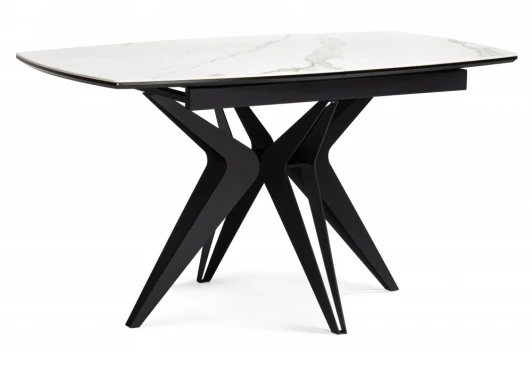 625965 Керамический стол Риполь 160(205)х89 белый мрамор snow white / черный 625965