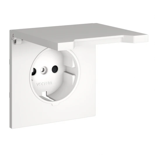 VLS000802 Накладка для розетки с заземлением, защитными шторками и крышкой Voltum S70 VLS000802 (белый матовый)