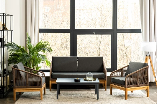 KANS2C2TJ-4-SET-gr brown Лаунж-зона 4-ая из роупа со столиком Канны (серый гранит), основание дуб, роуп коричневый 4SIS Канны KANS2C2TJ-4-SET-gr brown