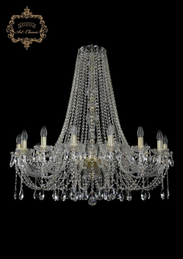 11.12.16.360.h-100.Gd.Sp Подвесная большая люстра Art Classic 11.12 11.12.16.360.h-100.Gd.Sp (220V, хрусталь, на цепи, подсвечник, свеча)
