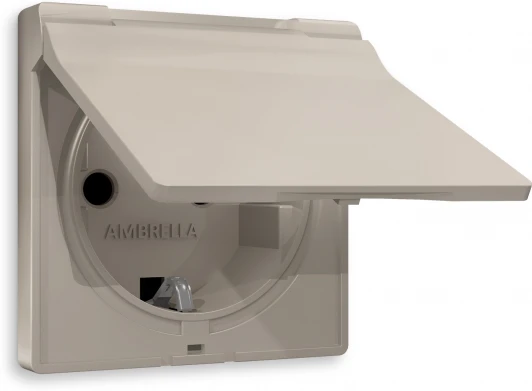 AP3680 Лицевая панель Ambrella Volt ALFA (Серо-бежевый матовый) для электрической розетки с/з со шторками и крышкой IP44 QUANT AP3680