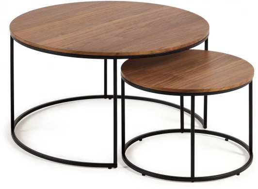 146316 Yoana Набор из 2 приставных столиков из шпона ореха и черным металлом Ø 80 см / Ø 50 см La Forma (ex Julia Grup) арт.146316