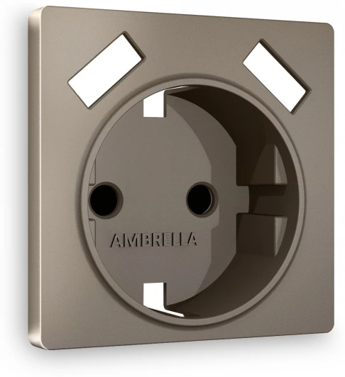 AP6390 Лицевая панель Ambrella Volt ALFA (Темная бронза матовый) для электрической розетки с заземлением со шторками 2USB A+A QUANT AP6390