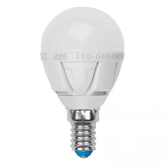 LED-G45-6W/WW/E14/FR ALP01WH пластик Лампочка светодиодная груша белая E14 6W 3000K Uniel LED-G45-6W/WW/E14/FR ALP01WH