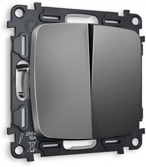 MO653020 Комплект механизма Ambrella Volt 2-клавишного проходного выключателя OMEGA MO653020 Антрацит серый QUANT