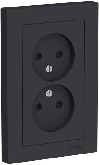 ATN001022 Розетка встраиваемая двойная без заземления со шторками (карбон) Systeme Electric AtlasDesign ATN001022