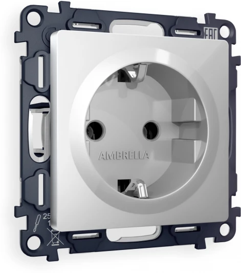 MA406010 Комплект механизма Ambrella Volt электрической розетки ALFA MA406010 Серебро глянец с заземлением на винтовых зажимах 2P+E 16A-250V QUANT