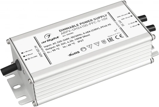 030284 Блок питания ARPV-UH24100-PFC-0-10V (24V, 4.2A, 100W) (IP67 Металл) 030284 Arlight ARPV