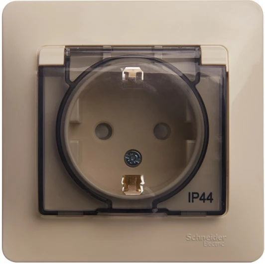 GSL000248 Розетка встраиваемая с заземлением, шторками и крышкой (бежевый) IP44 Systeme Electric Glossa GSL000248